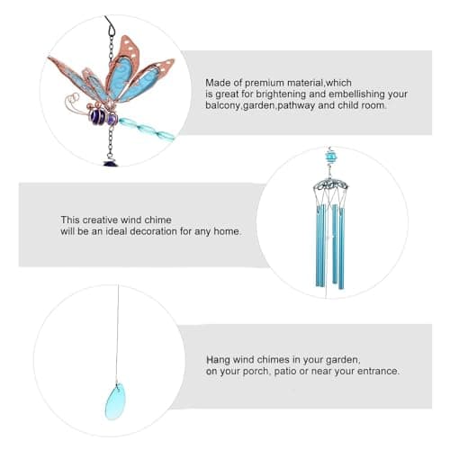 Dragonfly Wind Chimes, Garden Glass Glowing Wind Chimes for Home, Party, Festival Decor, Garden Decoration Indoor/Outdoor,Lifelike Dragonfly Deep Tone Style - Thumbnail 2