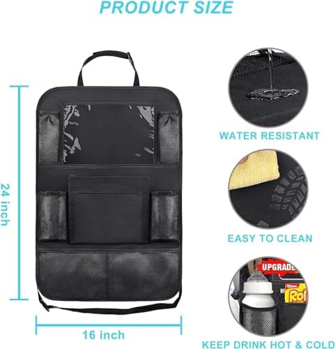 AYWVRBST Car Backseat Organizer, 9 Storage Pockets, Thickened 600D Polyester,Waterproof, Durable, Universal Fit for Sedan SUV, Truck, Minivan(2, Black) - Thumbnail 3