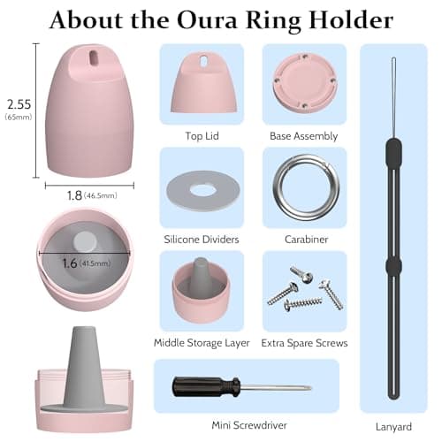 YWXTW Portable Holder for Oura Ring (with Airtag Slot), Waterproof Ring Case, Anti-Loss Ring Holder Keychain for Women & Men, Travel Jewelry Organizer for Gym & Daily Use (Light Pink) - Thumbnail 6
