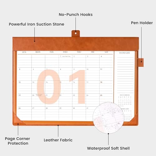 FLYING EAGLE Desk Calendar 2026, Jan 2026-Dec 2026, Large Desk Calendar with To-Do Lists, 12 Months Leather Desk Pad Wall Calendar with PVC Cover for Work Office School Home Women Men, 17 x 12, Brown - Thumbnail 2