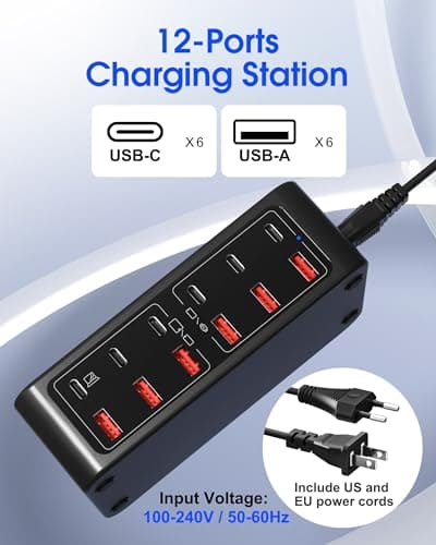 Aergiatech 220W USB C Charging Station, 12-Port GaN Charger Hub,65W Laptop Charger Adapter for MacBook Pro/Air iPad Pro iPhone Google Pixelbook ThinkPad Dell XPS Galaxy S23 Steam Deck -Black - Thumbnail 2