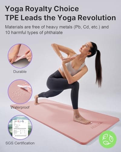 YOTTOY Yoga Mat，Extra Thick Yoga Mat (1/2inch),Professional TPE Exercise Mat,Non-Slip Workout Mat for Yoga, Pilates, Fitness, Barefoot Workouts, Home Gym Studio with Strap - Thumbnail 5