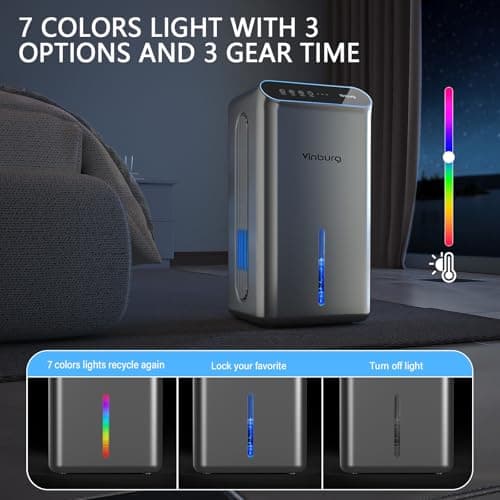 Dehumidifier for Home 1000 sq.ft - Small Quiet Dehumidifier with Auto Shut Off, Aromatherapy, 3 Gear Timer, Sleep Mode, 7-Color LED Light, Drain Hose for Bedroom, Bathroom, Basement, RV(Matte Silver) - Thumbnail 6