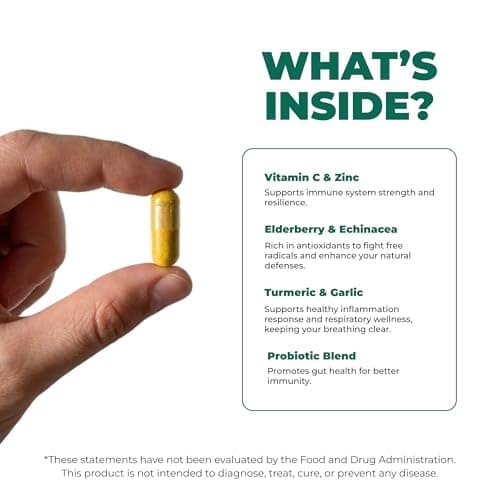 ELICORE Emergency Immune Support Supplement – Vitamin C, E, B6, Zinc, Elderberry, Echinacea, Garlic & Turmeric – Immune Booster for Adults – Gluten Free, Sugar Free, Vegan Friendly – 60 Capsules - Thumbnail 4