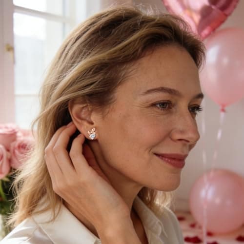 JACUPO 0.8CT Rose Heart Earrings Option of Sapphire Moissanite Stud Earrings Lab-Grown Earrings Birthstone Earrings for Women S925 Sterling Silver Post D Color VVS1 Clarity Ideal Gift for Wife Mother for Birthday Anniversary Valentine's Day Conveying I Love You Message (Apr Moissanite Rose Gold) - Thumbnail 5