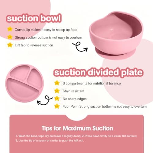 Baby Led Weaning Supplies, 17 Piece BPA-Free Silicone Feeding Set, Eating Essentials Baby Utensils with Suction Plate and Bowl, Pocket Bib, Sippy Cup with Lid, for 6+ Months, Pink - Thumbnail 6