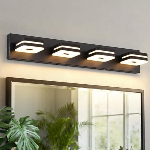 7Degobii Matte Black Bathroom Vanity Light, 4-Light Modern Wall Sconce with 5CCT Dimmable LED, Farmhouse Light Fixture Over Mirror for Bathroom, Black and Gold Vanity Lights