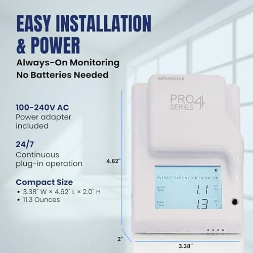 Safety Siren Pro4 Radon Detector, Continuous Radon Gas Monitoring with Audible & Visual Alarms | Short & Long-Term Radon Detection for Home, Basement, Garage and Office Use | Made in USA, Since 1993 - Thumbnail 2