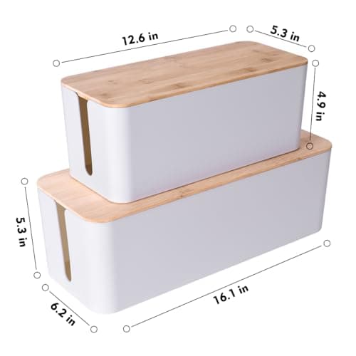 2 Pack Large Cable Management Box – Wooden Style Cord Organizer and Cover for TV Wires, Computer, Router, USB Hub and Under Desk Power Strip – Safe ABS Material and Baby-Pets Proof Lock (White) - Thumbnail 3