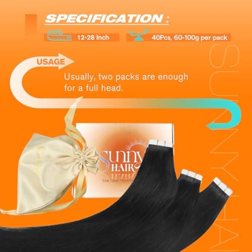Sunny Hair Tape in Hair Extensions Human Hair 40pcs 100g 14 Inch Straight Remy Hair Extensions Tape in Black Invisible Tape in Hair Extensions for Women - Thumbnail 5