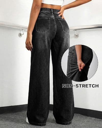 Flvsun Tall Jeans for Women 30"/32" Inseam Extral Long Denim Pants Straight Leg Jeans High Rise Classic Fit for Tall Ladies Black M - Thumbnail 4