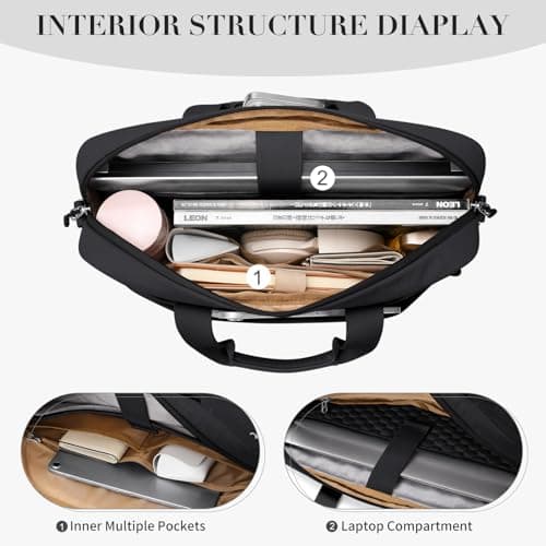 GOLF QUALITY Laptop Tote Bag for Women Casual Tote Bag for Business Teacher Carry On Crossbody Bag,16 In,Black - Thumbnail 3