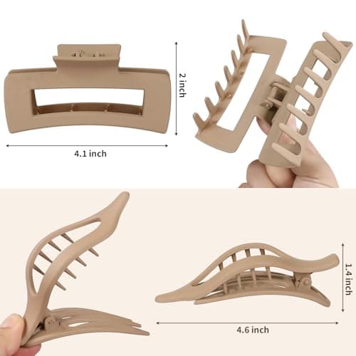 CHANDAT Hair Clips for Women 4.3 Inch Large Hair Claw Clips 8 pcs Square Claw Clips & Flat Hair Clips for Thick or Thin Hair French Concord Hair Barrettes Alligator Hair Accessories for Women (Basic) - Thumbnail 3