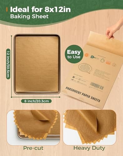 Atchake 120Pcs 8x12 Unbleached Parchment Paper Sheets, Non-Stick & Heavy Duty Baking Paper, Pre-Cut Parchment Paper for Baking, Cooking, Air Fryer, Steaming, Grilling, Sandwiches Wrapping - Thumbnail 2