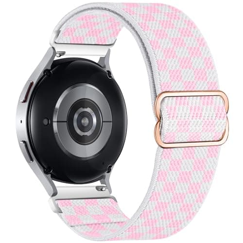 BMBEAR Stretchy Bands Compatible with Samsung Galaxy Watch Band 7/FE/6/5/4/3 & Watch 5 Pro & 6/4 Classic &Gear S3/S2, Soft Fashion Nylon Braided Elastic Strap for 20mm 22mm watch band for Samsung Watch 47mm 46mm 45mm 44mm 40mm 43/42/41mm (Pink with White, 22mm)