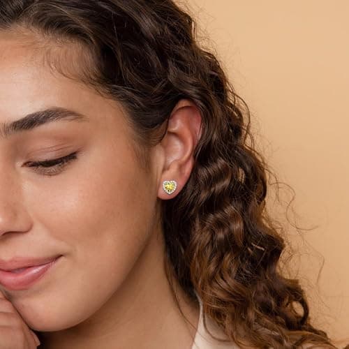 BAYLAY Citrine Earrings for Women, November Birthstone Earrings, S925 Sterling Silver Yellow Heart Stud Earrings CZ Silver Jewelry Valentines Mothers Day Christmas Birthday Gifts for Women Mom - Thumbnail 2