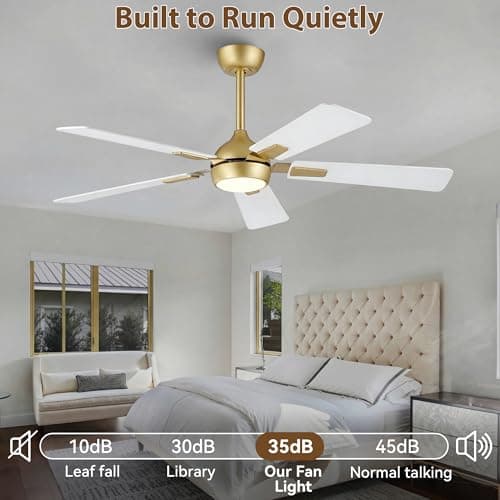 Vaczon 52" White Gold Ceiling Fan with Light and Remote, DC Motor Ceiling Fan with LED Light, 6-Speed Reversible, Dimmable 3CCT, Modern Ceiling Fan for Bedroom Living Room - Thumbnail 4