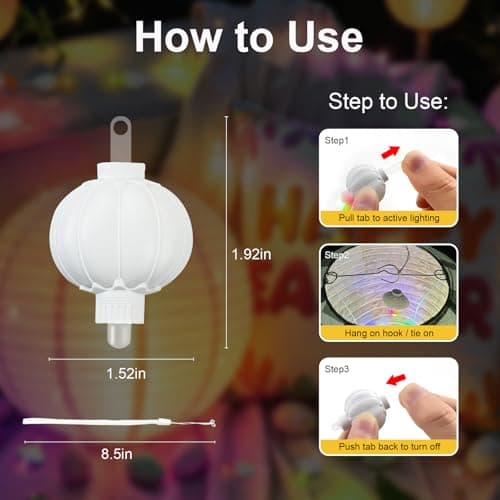 ZGWJ Paper Lantern Lights Battery Operated, 10 Pack Hanging Small LED Lights for Lantern, Balloon,Wedding,Party, Decorative Lighting for Outdoor Indoor Halloween Christmas Decorations, Multicolored - Thumbnail 2