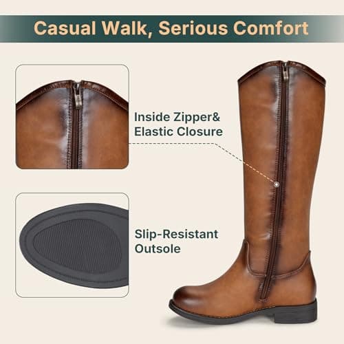 Vepose Women's Knee High Boots 956 Brown Zipper Casual Weather Tall Fashion Retro Vegan Boots for Women Size 8(CJY956 Brown pu 08) - Thumbnail 5