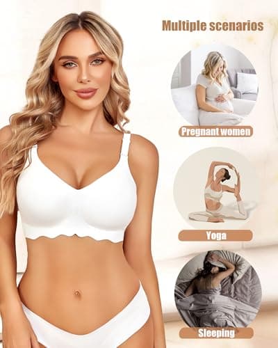 Avidlove Seamless Bras for Women No Underwire Bra Wireless Padded Bralette Support No Show Bras White L - Thumbnail 6