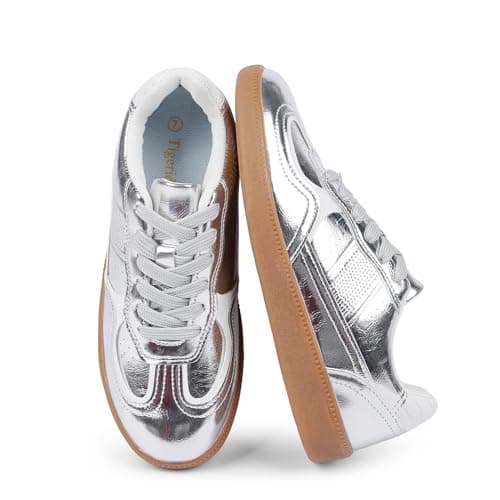 Tigeridea Womens Sneakers Flat Lace up Silver Fashion Sneakers for Women Rounded Toe Comfortable Tennis Shoes Women Summer Caudal Shoes Women Size 11 - Thumbnail 6