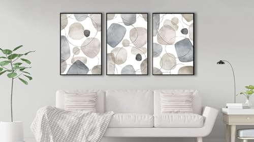Large Abstract Canvas Wall Art - Geometric Framed Wall Decor Modern Circles and Lines Paintings Light Colors Minimalist Pictures for Living Room Bedroom Office Bathroom 20" X 28" X 3 Panels - Thumbnail 2