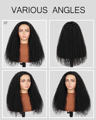 UNIKY Half Wig Human Hair 26 Inch Glueless Wigs Human Hair Half Wig Curly Human Hair Wigs For Black Women 210% Density Invisible Hairline 3 In 1 With Drawstring Seamless Clip Ins Flip Over Half Wigs - Thumbnail 5