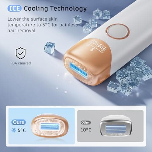 Ubroo Laser Hair Removal with 5℃ Ice Cooling,Hand-held Hair Removal Device IPL Hair Removal for Women and Men,Reduce Hair Regrowth,Full Body Use for Legs,Bikini,Armpits（Gold） - Thumbnail 2