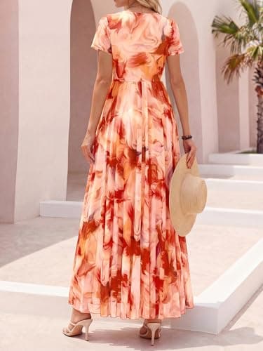 BTFBM Spring Dresses for Women 2026 Formal Short Sleeve Floral Homecoming Dress Maxi Wedding Guest Vacation Outfits(Floral Orange Red,XX-Large) - Thumbnail 4