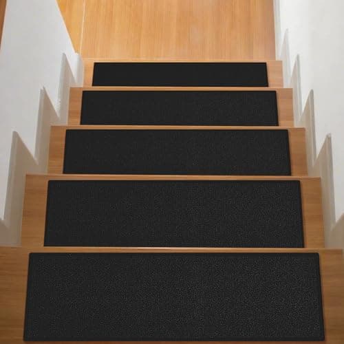 Stair Treads for Wooden Steps Indoor,Carpet Stair Treads Non-Slip,Machine Washable Stair Runners for Kids Elders and Pets,Black,8"x30",7 Pieces - Image 1
