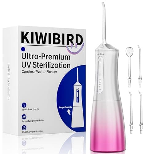 Water Dental Flosser Cordless with UVC Light, 3 Modes Portable Oral Irrigator, IPX7 Waterproof, 300ML Tank, Electric Teeth Cleaner for Tonsil Stones, Home & Travel Use (Pink) - Image 1