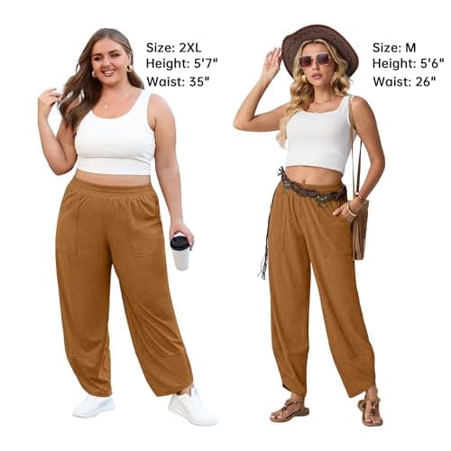 Womens Casual Sweatpants Wide Leg Palazzo Harem Bottoms Comfy Boho Baggy Pants for Women 2025 Fall Pumpkin Medium - Thumbnail 4