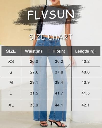 Flvsun Women's High Waisted Wide Leg Jeans Strechy Straight Leg Baggy Jeans Denim Pants Trendy 2026 Mid Blue M - Thumbnail 6