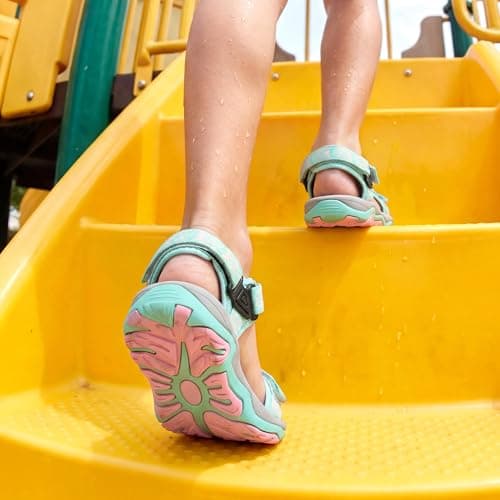 DREAM PAIRS Boys Girls Sandals Kids Adventurous Light-Weight Adjustable Straps Summer Water Shoes (Toddler/Little Kid/Big Kid),Size 13 Little Kid,Mint/Pink,170892-K - Thumbnail 3