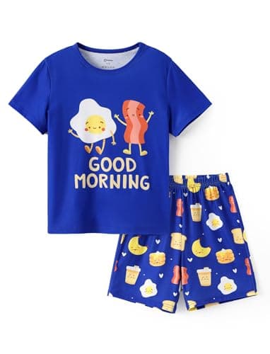 PATPAT Boys Pajama Sets Soft Loose Sleepwear Short Sleeve Tops with Shorts PJ Set Summer Lounge Wear for Kids Blue Food 9 Year - Image 1