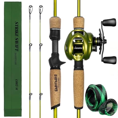 Ghosthorn Fishing Rod and Reel Combo, Spinning & Casting Fishing Pole Baitcaster Combo 2-Piece Rod with Natural Cork Handle Ceramic Rings for Men Women（6'6" L-Right Handed） - Image 1