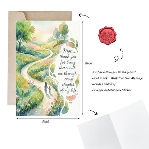 Ami Happy Mother's Day Card for Mom 5x7 Inch with Envelope & Sealing Sticker, Thank You Mom Appreciation Greeting Card, Birthday Card for Mom from Daughter or Son, Blank Inside Watercolor Mom Card - Thumbnail 5