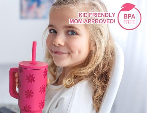 DLOCCOLD Kids 24 oz Tumbler with Handle and Silicone Straw Lid, Leakproof Insulated Tumbler with Spill Resistant Lid, Reusable Stainless Steel Tumbler Mug for Kid Boy Girl, Cupholder Friendly BPA Free - Thumbnail 2
