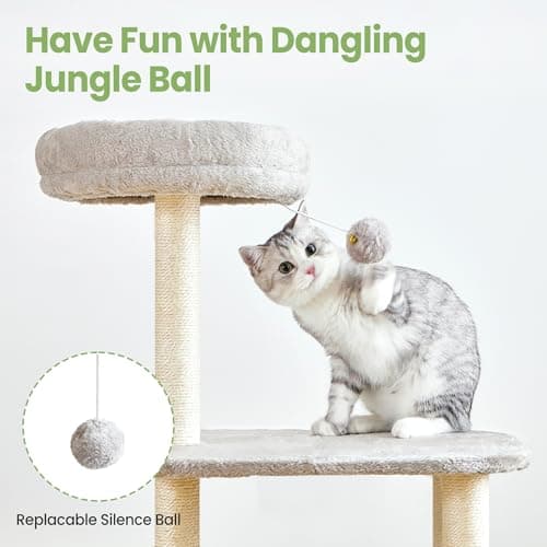 Small Cat Tree Tower with Lots of Scratching Posts - 42 Inch Medium Compact Cats Scratch House with Hammock Perch for Multi Level 2 Kitty - Indoor Corner Cat Bed Condo Climbing Gym Towers Furniture - Thumbnail 4