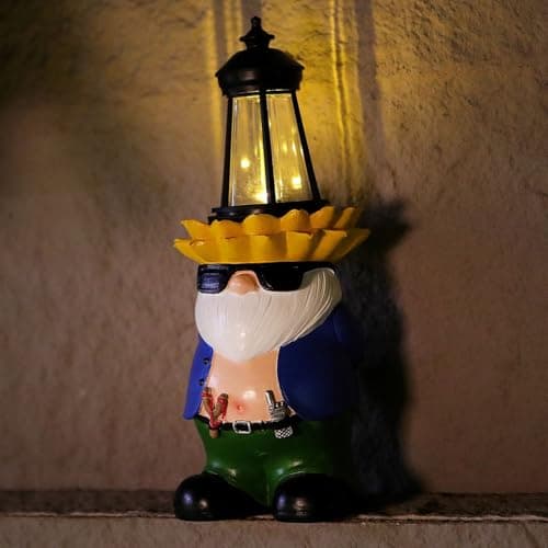 LEGIFO Garden Gnome Statue with Solar Lantern Lights Guardian Sculptures Outdoor Decorations Patio Lawn Yard Garden Decor Large Figurine Gifts for Women Mom - Image 1