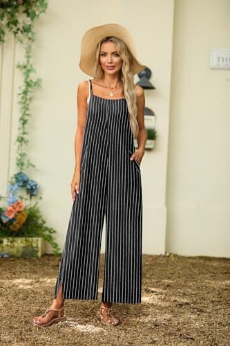 Lepunuo Striped Jumpsuits for Women Casual Rompers Summer Boho Jumpers Plus Size Rompers Loose Fit Grils Baggy Overalls - Thumbnail 4
