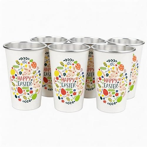 TJ Easter Bunny Cups Color Changing Aluminum Metal Cups Set of 6, 15 oz, Easter Party Cup Set Aluminum Drinking Cups,Great Easter Decoration for Parties, Camping, Easter Gifts for Kids