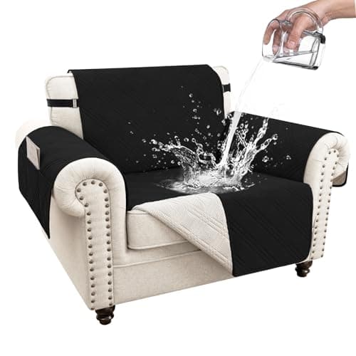 Eusalioy 100% Waterproof Couch Cover for Dogs, Anti-Slip Washable Sofa Cover with Elastic Straps & Side Pockets, Durable Furniture Protector for Kids, Pets & Dogs (Armchair 23", Black) - Image 1