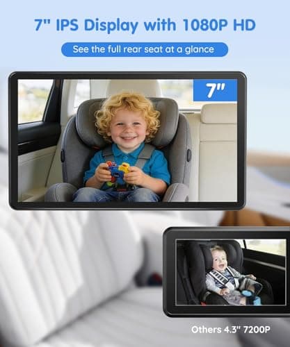 Babyvue BV4 7in Baby Car Monitor, IPS 1080P Large Screen Display with USB Plug & Play Power, AUTO IR Night Vision Car Seat Monitor, Baby Registry for Boys & Pets, Travel Essential - Thumbnail 2