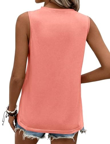 JUSTFASHIONNOW Summer Tank Top for Women 2026 High Neck Tops Loose Fit Dressy Casual Blouses Cute Sleeveless Work Shirts(Coral,XX-Large) - Thumbnail 5