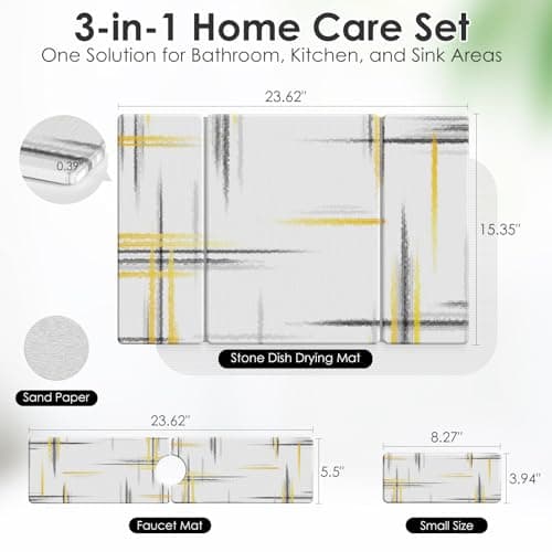3 PCS Large Stone Dish Drying Mat for Kitchen Counter -24"x16" Absorbent Diatomaceous Earth Mat with Stone Faucet Mat & Soap Tray - Quick Dry, Collapsible, Non-Slip Countertop Organizer - Thumbnail 6