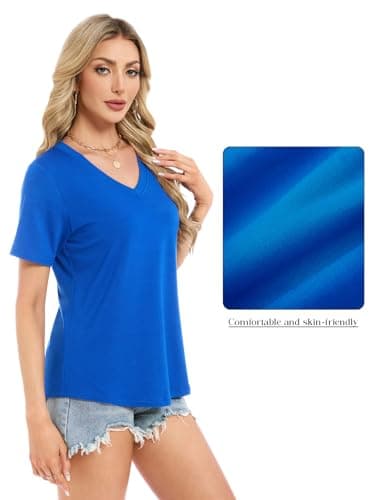 Womens T Shirts Summer Tops Short Sleeve V Neck Dressy Casual Blouses Work Plus Size Tunic Vacation Boho Outfits, Royal Blue S - Thumbnail 4