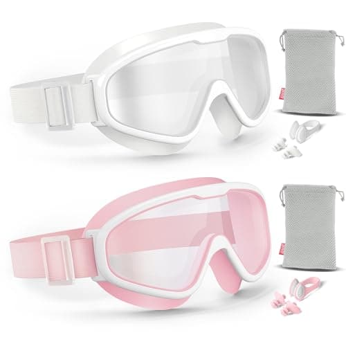 Aegend 2PCS Adult Swim Goggles with Fabric Strap, Kids Swimming Goggles Wide View No Leaking Pool Goggles for Kid Youth Adult