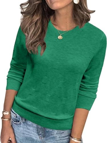 SunnyMelody Womens Long Sleeve Cozy Wool Cashmere Lightweight Knit Sweater Tops Fall Winter Spring 2025 Trendy Fashion Clothes Business Casual Outfit Work Top Ladies Dressy Blouse Shirt Green M - Image 1