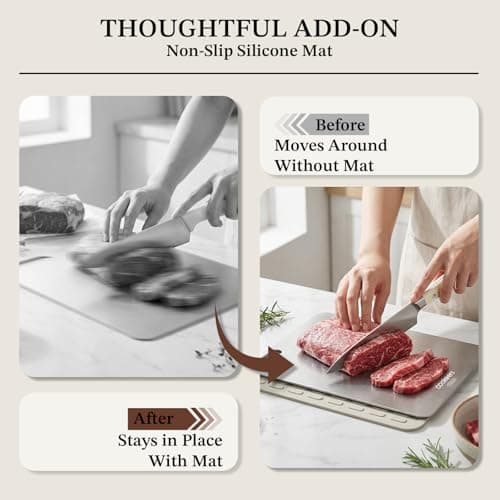 COOKEERS Titanium Cutting Board for Kitchen - 11.5"L x 8"W Pure Titanium Double-sided Cutting Boards, Hygiene Durable Dishwasher Safe Chopping Board for Meat, Fruit, Vegetables (No Mat) - Thumbnail 6